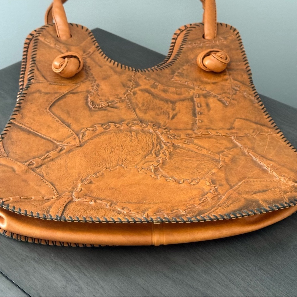 Vintage Hand Made Chestnut Brown Leather Tote Bag Boho - Picture 6 of 8